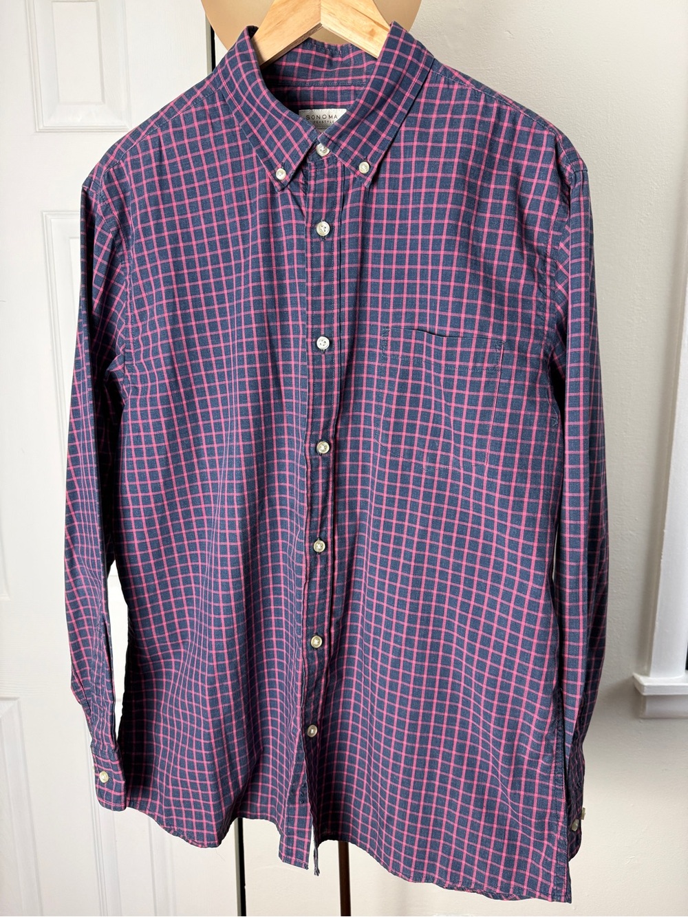 Sonoma Navy & Pink Plaid Button-Down Shirt